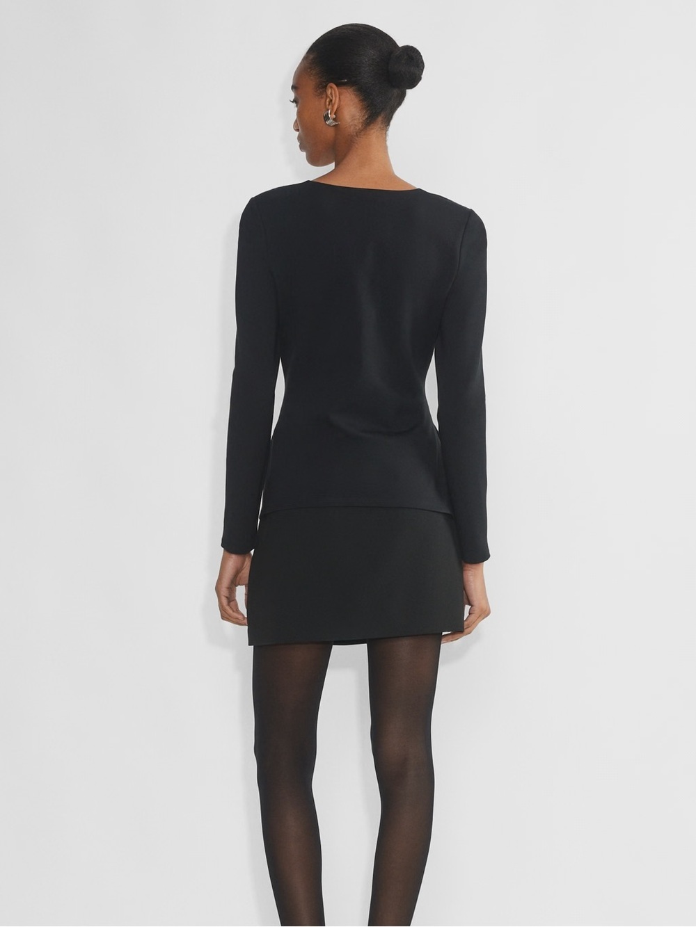 Babaton Calla Ponte Longsleeve Top Squareneck Side Slits Stretch Black Aritzia - Picture 3 of 7